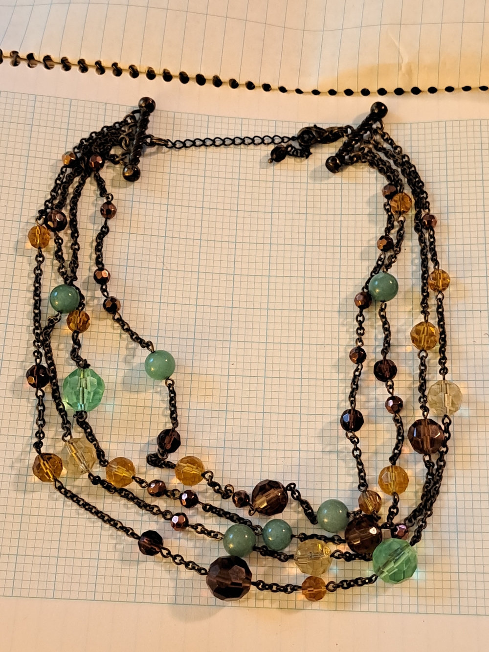 Multi-Strand Beaded Necklace with Blue Green and Amber Beads